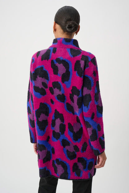 Fuzzy Leopard Print Sweater Coat