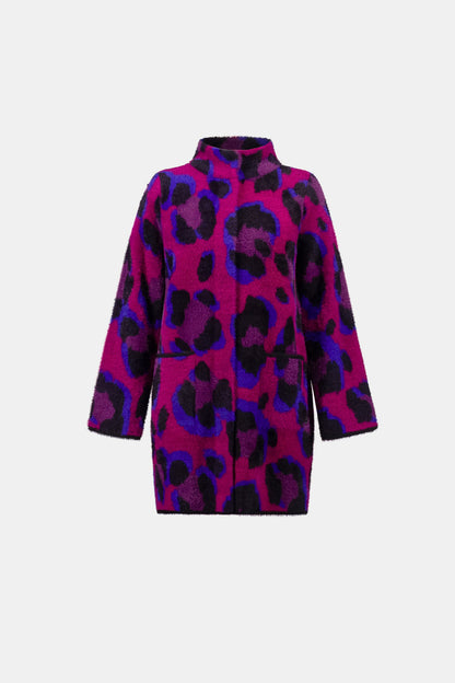 Fuzzy Leopard Print Sweater Coat