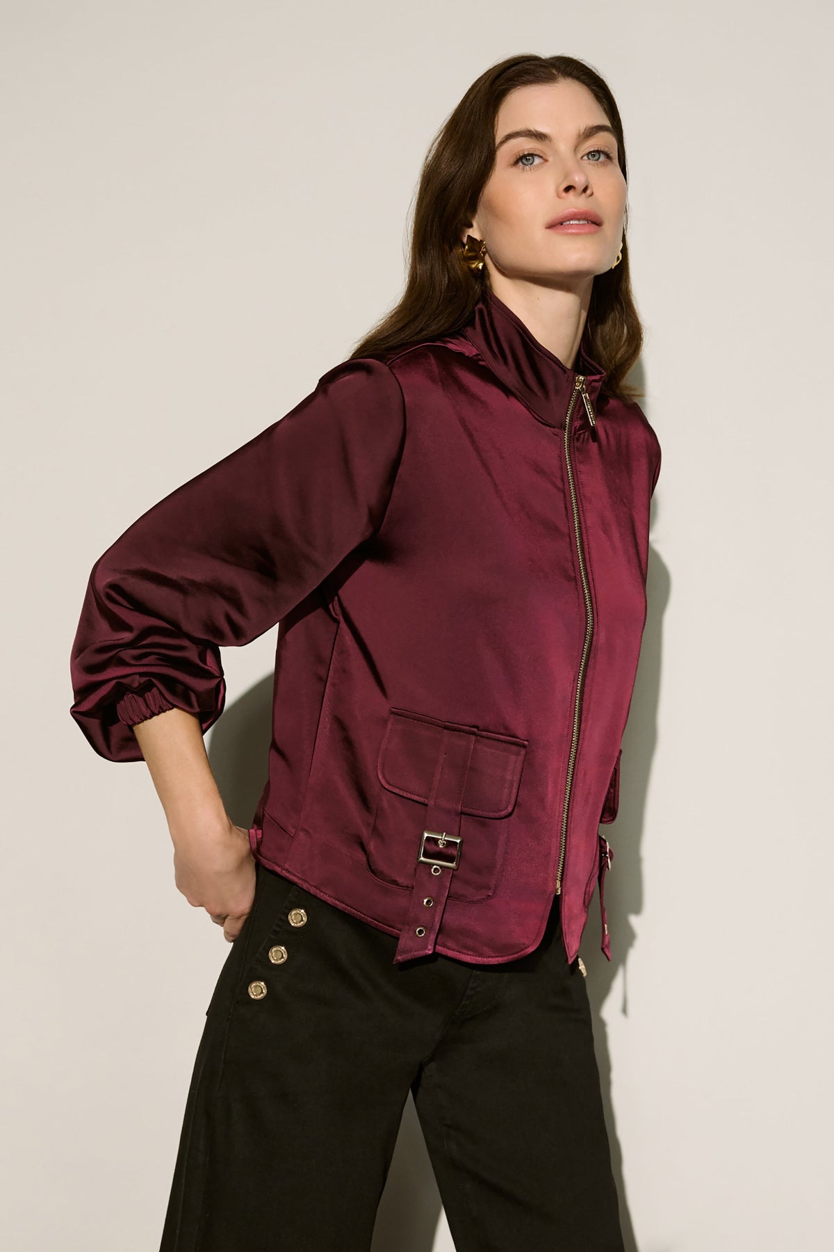Satin Puff Sleeve Utility Jacket