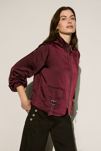 Satin Puff Sleeve Utility Jacket