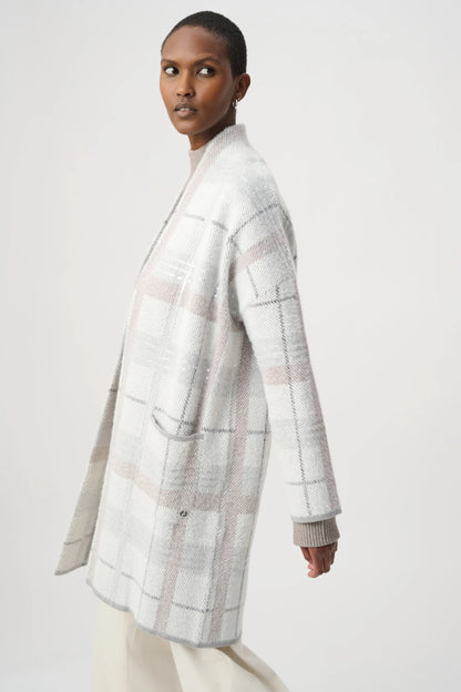 Sequin Feather Yarn Check Sweater Coat