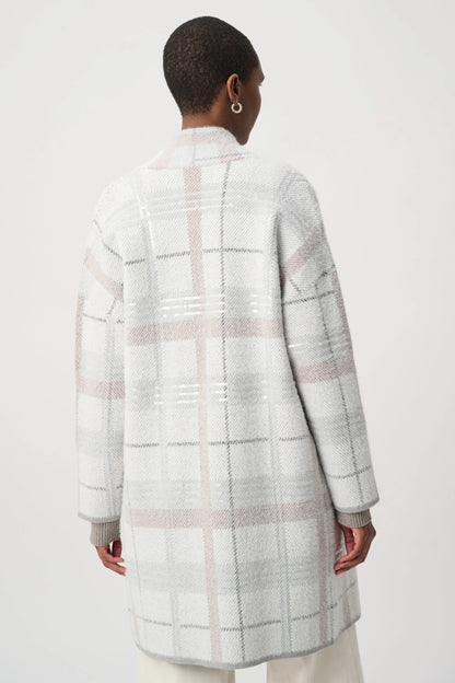 Sequin Feather Yarn Check Sweater Coat