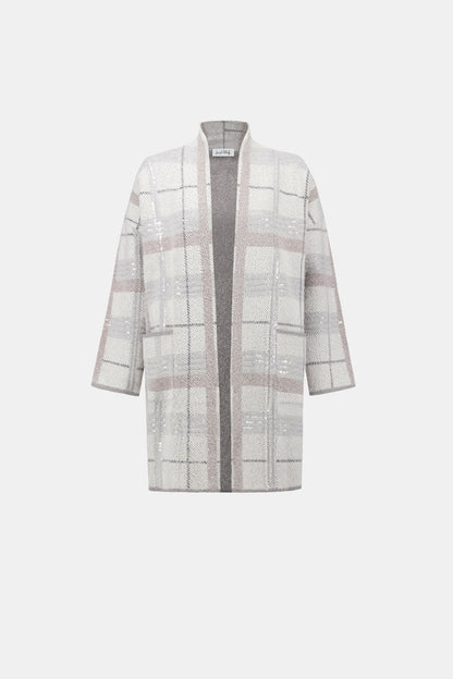 Sequin Feather Yarn Check Sweater Coat