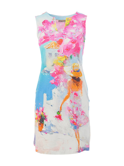 Dolcezza Summer in Santorini Print Sleeveless Dress