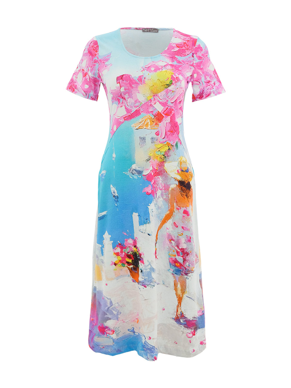 Summer in Santorini Print Fit & Flare Dress