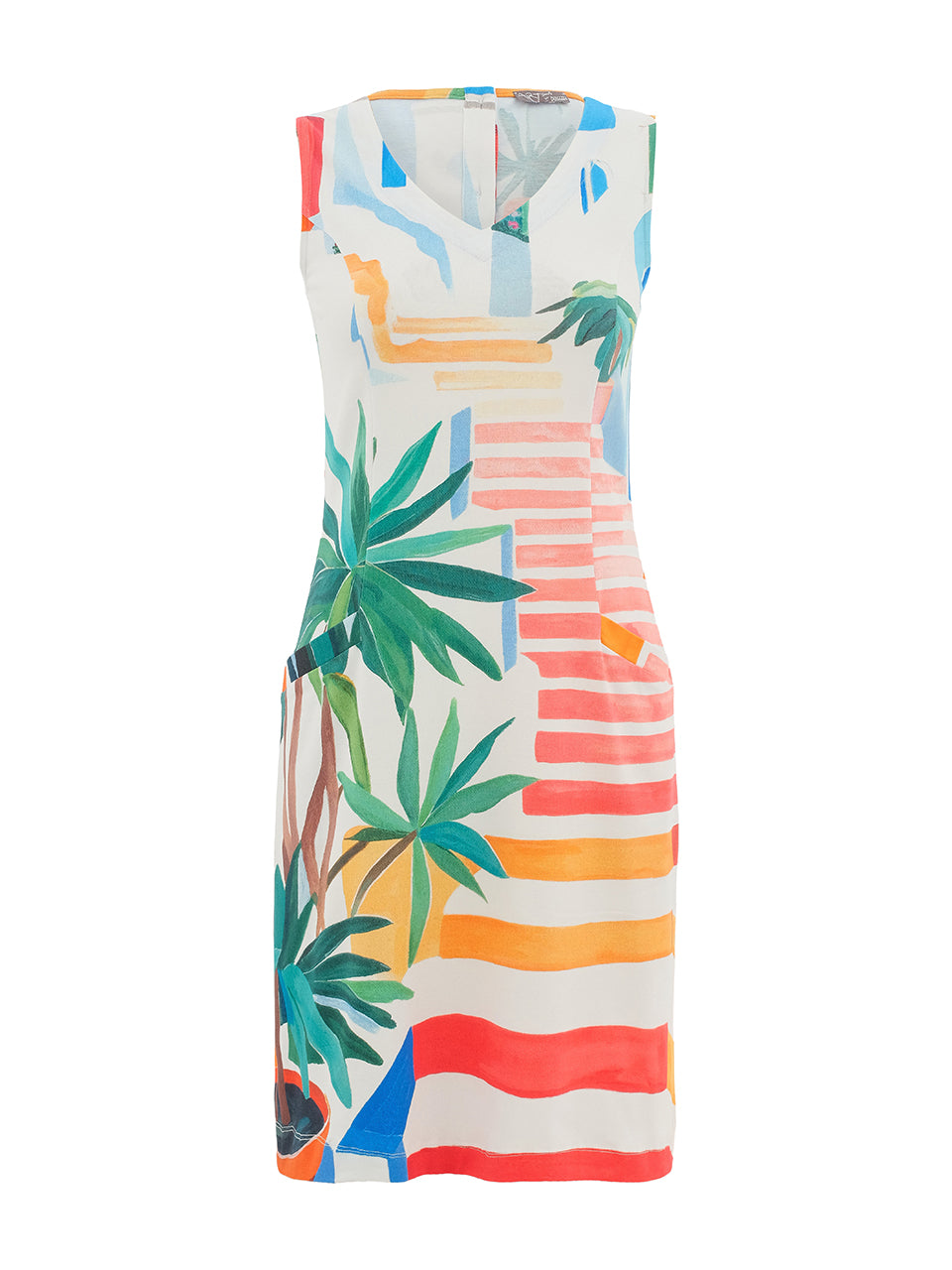 Pots on the Stairs Sleeveless V Neck Dress