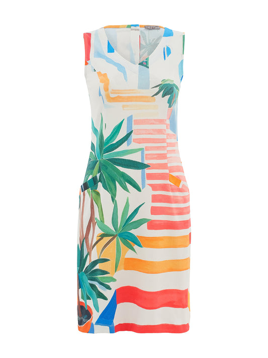 Pots on the Stairs Sleeveless V Neck Dress