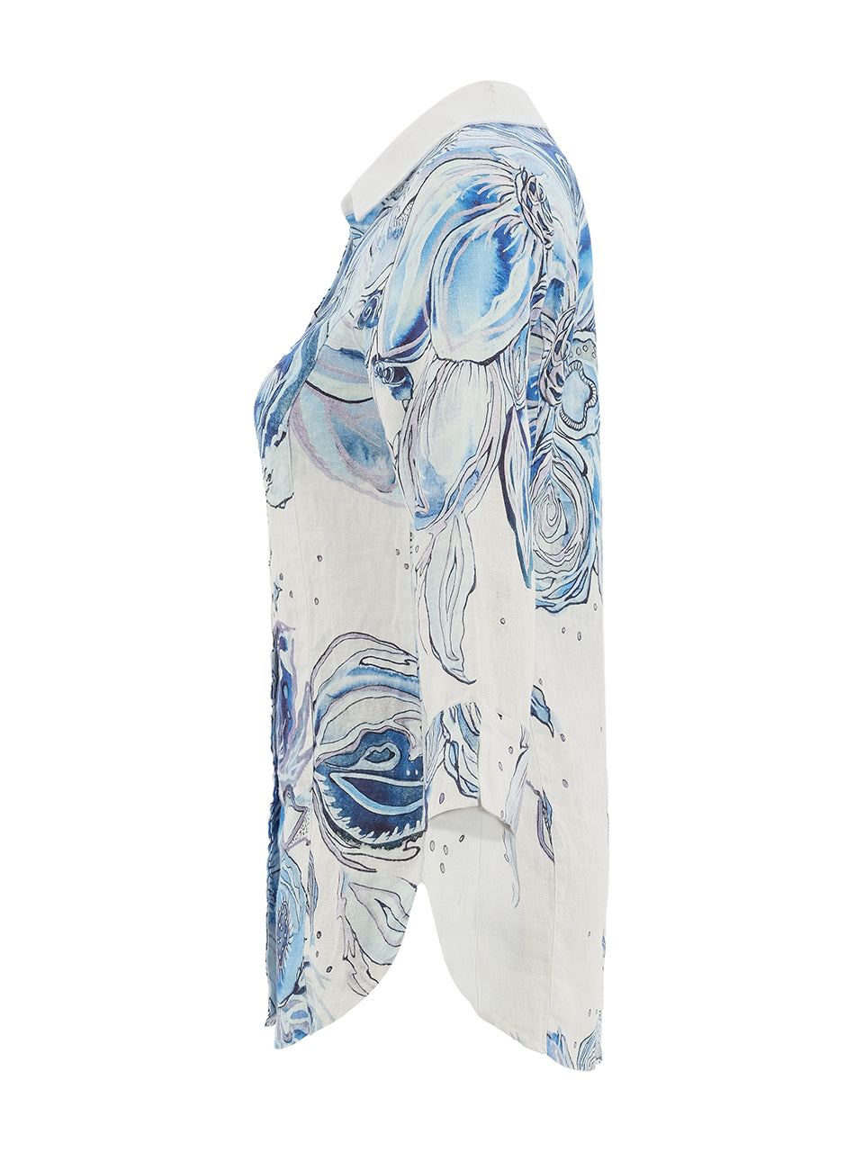 Blue Flowers Printed Linen Shirt - Lucindas on-line