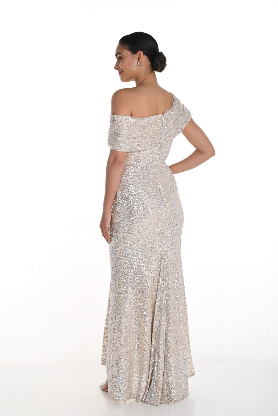 Off-Shoulder Maxi Sequin Detail Gown