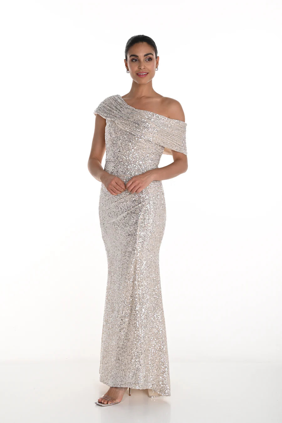 Off-Shoulder Maxi Sequin Detail Gown