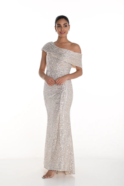 Off-Shoulder Maxi Sequin Detail Gown