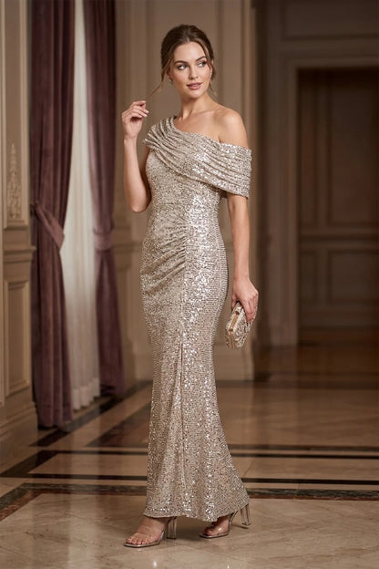 Off-Shoulder Maxi Sequin Detail Gown
