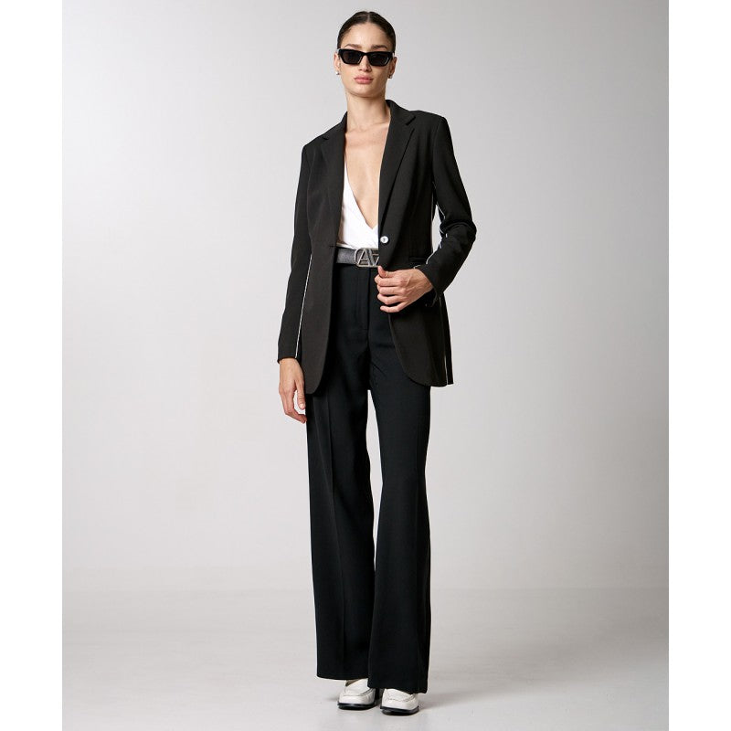 Black Single-button Blazer with white piping details 34-1046