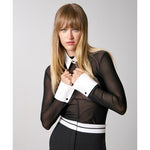 Load image into Gallery viewer, Black Mesh Top with White Collar and Cuffs 34-2091
