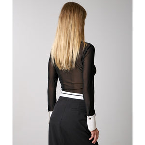 Black Mesh Top with White Collar and Cuffs 34-2091