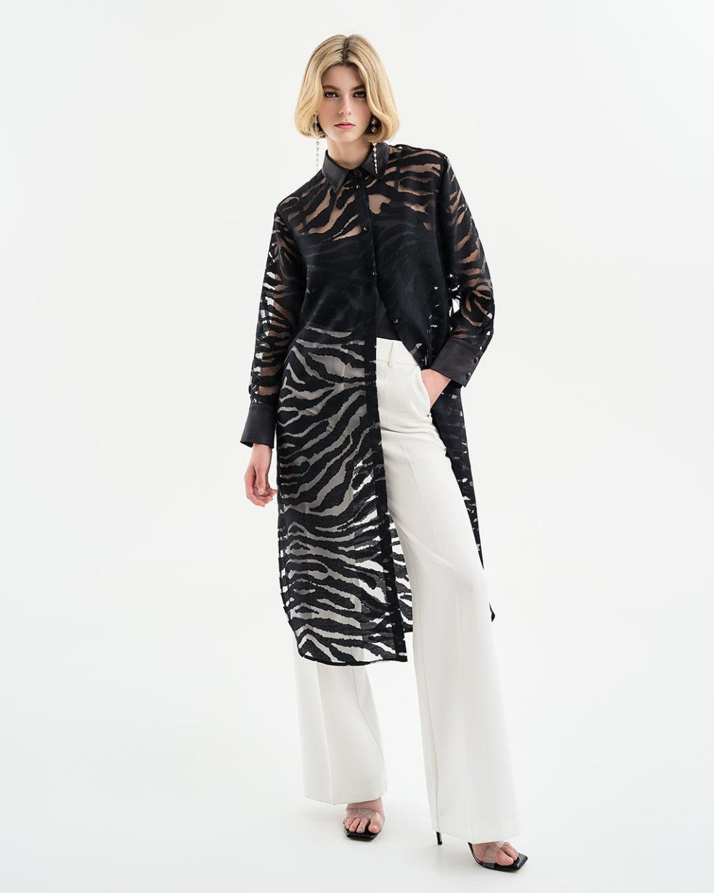 Black Zebra Print Shirt Dress 34-3083