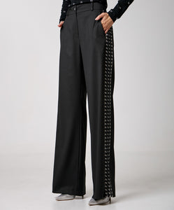 Black Straight-leg Trousers with Tweed details 34-5009