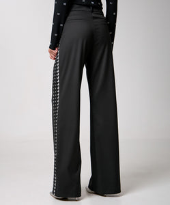 Black Straight-leg Trousers with Tweed details 34-5009