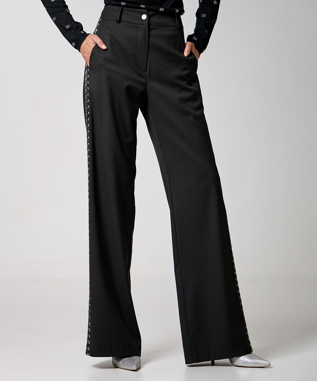 Black Straight-leg Trousers with Tweed details 34-5009