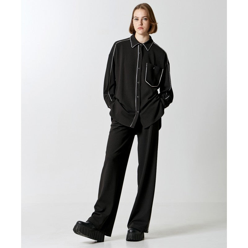 Black Straight-leg Trousers with piping detail 34-5042