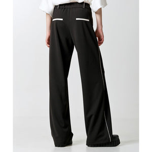Black Straight-leg Trousers with piping detail 34-5042