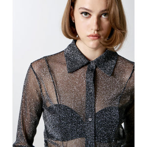 Shimmer Shirt with gathered details 34-7011 in Silver
