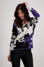 Load image into Gallery viewer, Abstract Purple Print Cotton Knit With Sparkle 807222
