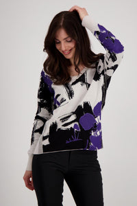 Abstract Purple Print Cotton Knit With Sparkle 807222