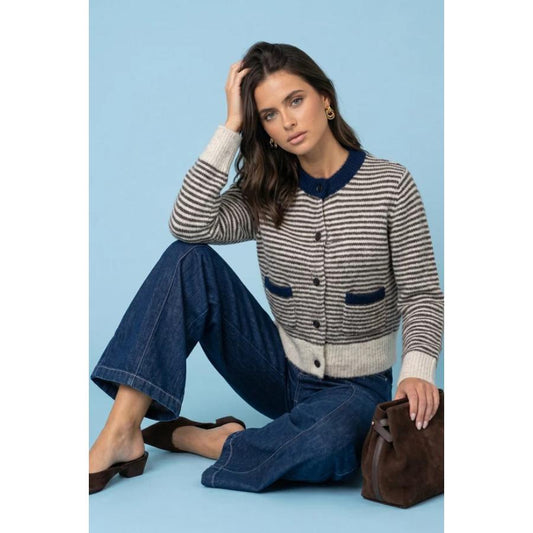 Parisian Stripe Contrast Knit Cardigan - Lucindas on-line