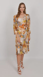 Mustard Pure Silk Tiered Dress with Bolero 4111