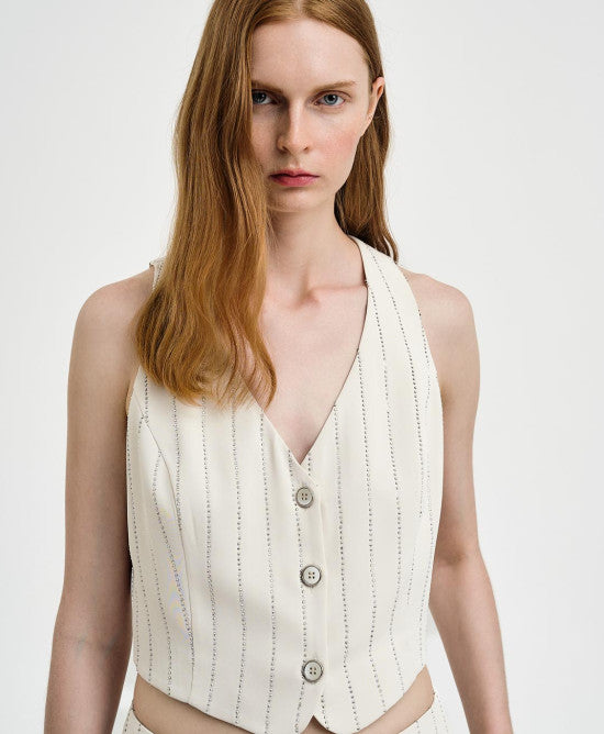 Access Offwhite Gilet with Rhinestone Stripes 43-2249
