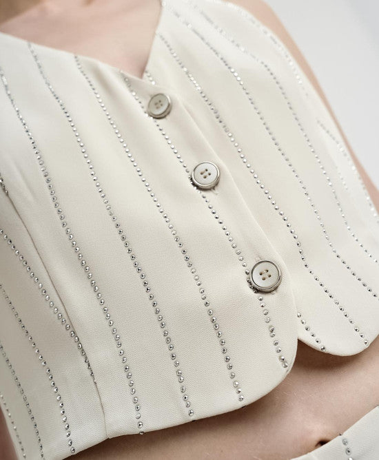 Access Offwhite Gilet with Rhinestone Stripes 43-2249