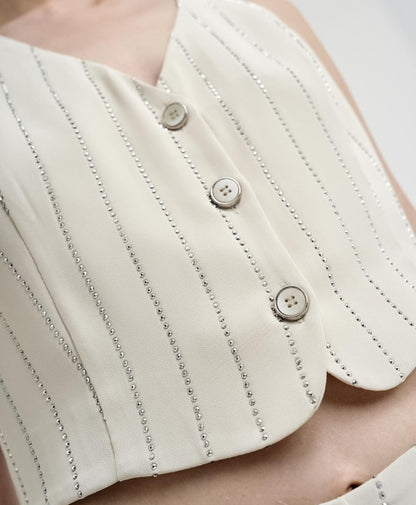 Access Offwhite Gilet with Rhinestone Stripes 43-2249