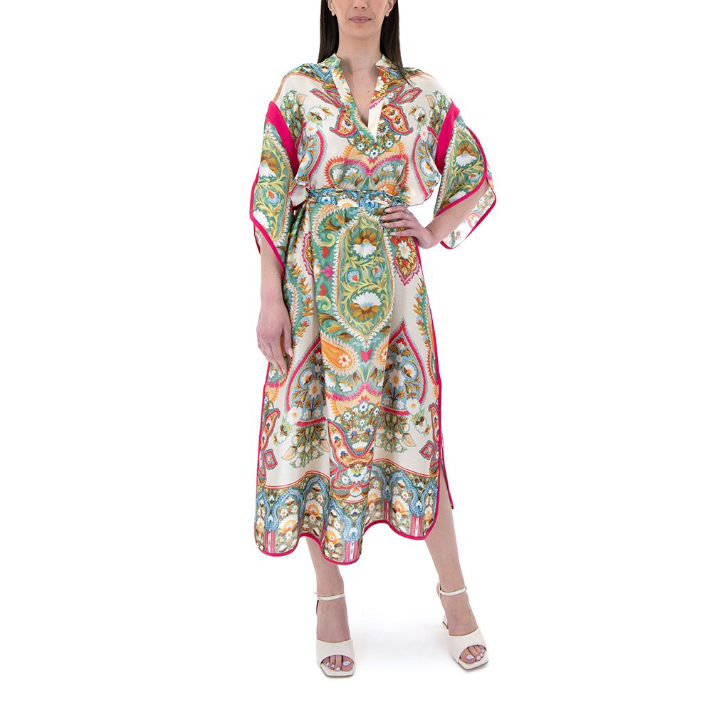 V-neck Kaftan Printed Midi Dress 43-3367