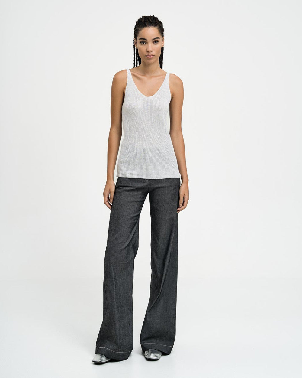 Metallic Knitted Top with Straps 43-8004