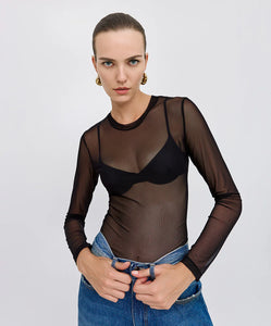 Black Long Sleeve Mesh Top 44-2207