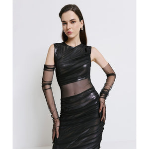 Ruched Metallic Dress with Tulle 44-3302