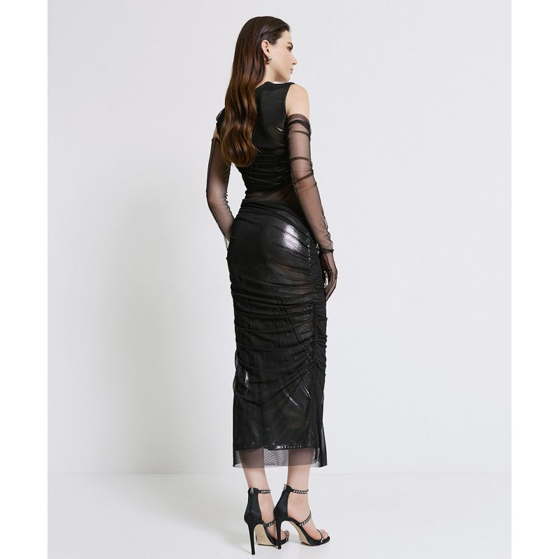 Ruched Metallic Dress with Tulle 44-3302