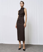 Load image into Gallery viewer, Coffee Striped Dress with Gatherings 44-3312
