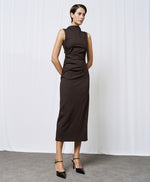 Load image into Gallery viewer, Coffee Striped Dress with Gatherings 44-3312
