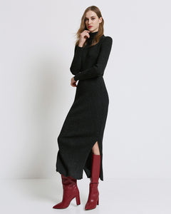 Fitted turtleneck knitted dress 44-8044