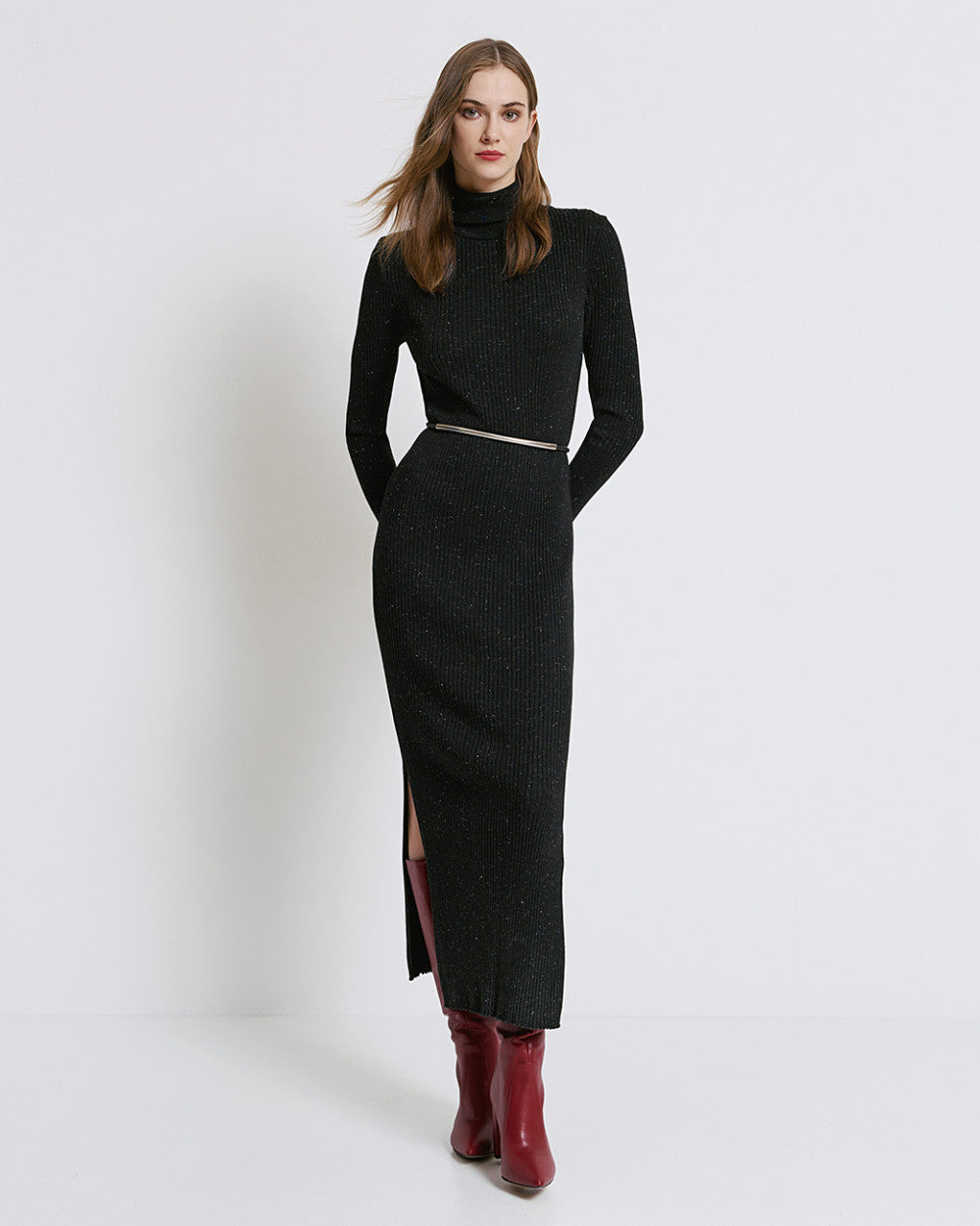 Fitted turtleneck knitted dress 44-8044