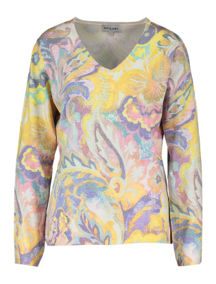 Lilac/Ochre Abstract Flower Print Jumper KH244