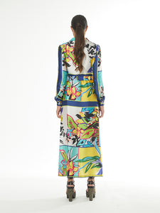 Tropical Print Maxi Dress with Belt 47615