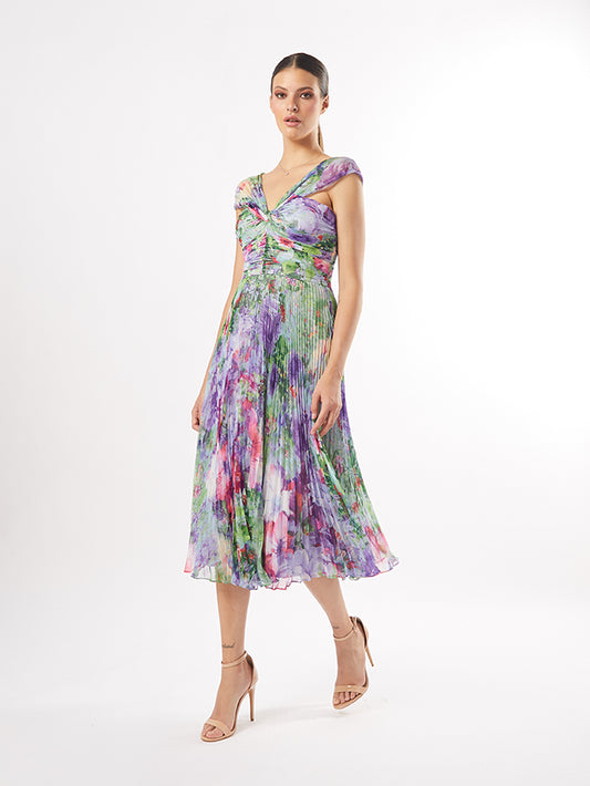 Carla Ruiz Morad Floral Pleated Midi Dress
