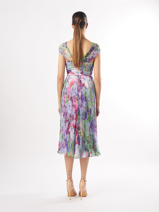 Carla Ruiz Morad Floral Pleated Midi Dress