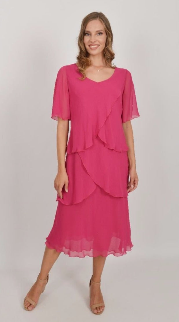 Fuchsia/Purple Pure Silk Layered Dress 61161