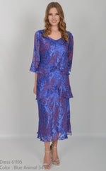 Load image into Gallery viewer, Blue/Purple Animal Print Pure Silk Layered Dress 61195

