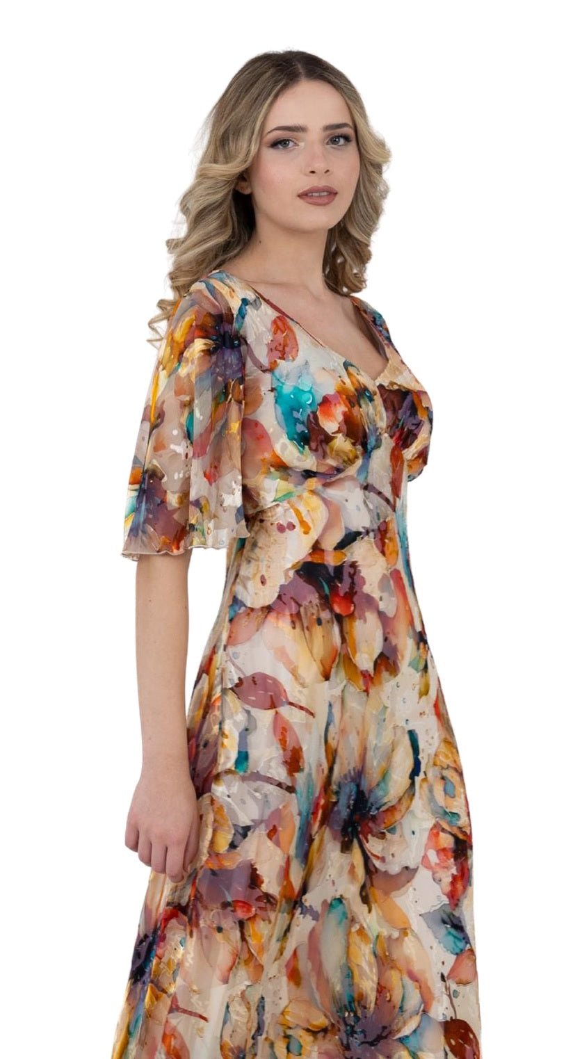 Allison Multicoloured Floral Print Pure Silk Maxi Dress