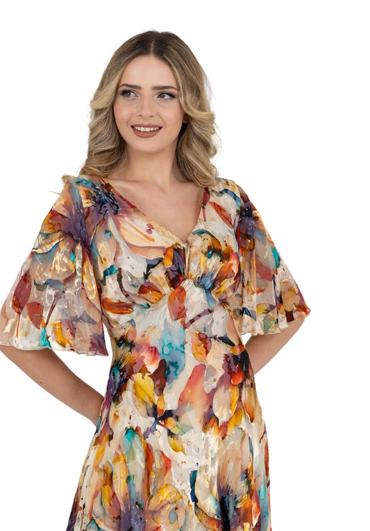 Allison Multicoloured Floral Print Pure Silk Maxi Dress